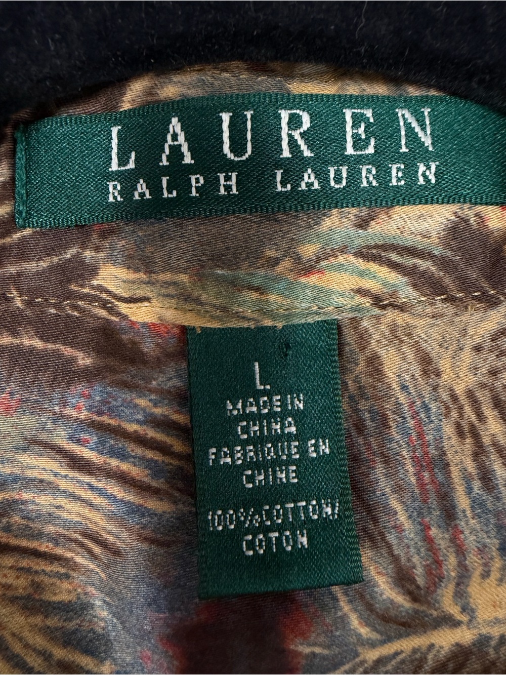 Ralph Lauren Feather Print Cotton Blouse Size L Fall Classic Button Down RL - Picture 5 of 6